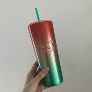 Starbucks coral turquoise ombre stainless water bottle cup tumbler straw 24 oz